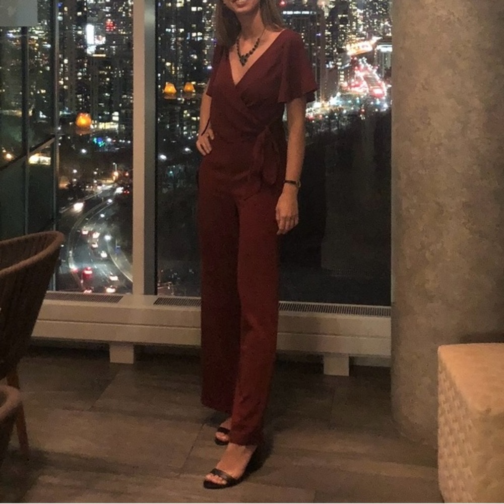 Leith Burgundy Wrap Jumpsuit